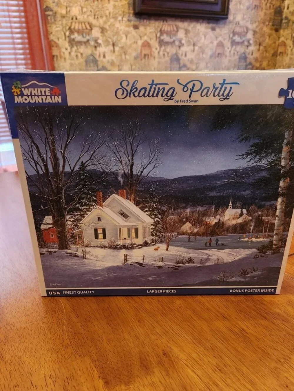 White Mountain Ice Skating Party 1000 pc Winter Larger Piece Puzzle Sealed NEW